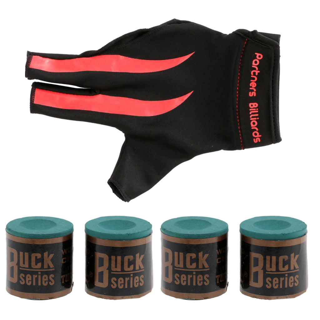 3-Finger Fingerless Right Hand Billiard Glove with 4 Pieces Pool Cue Chalk