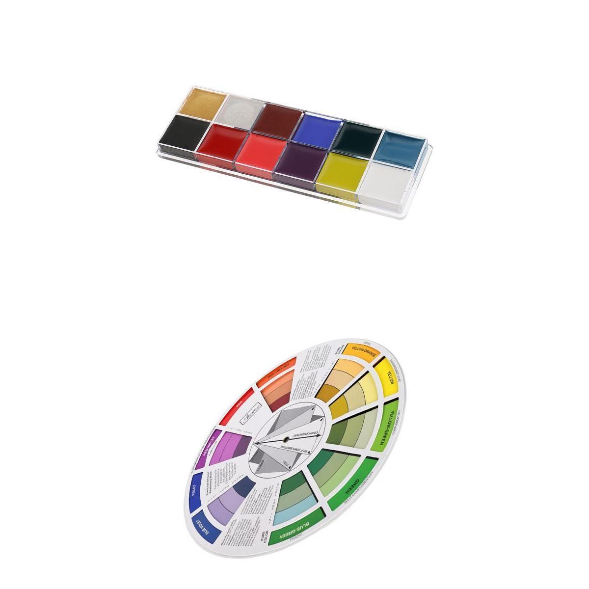12 Color Face Body Art Paint Makeup Palette for Halloween+Color Mixing Wheel