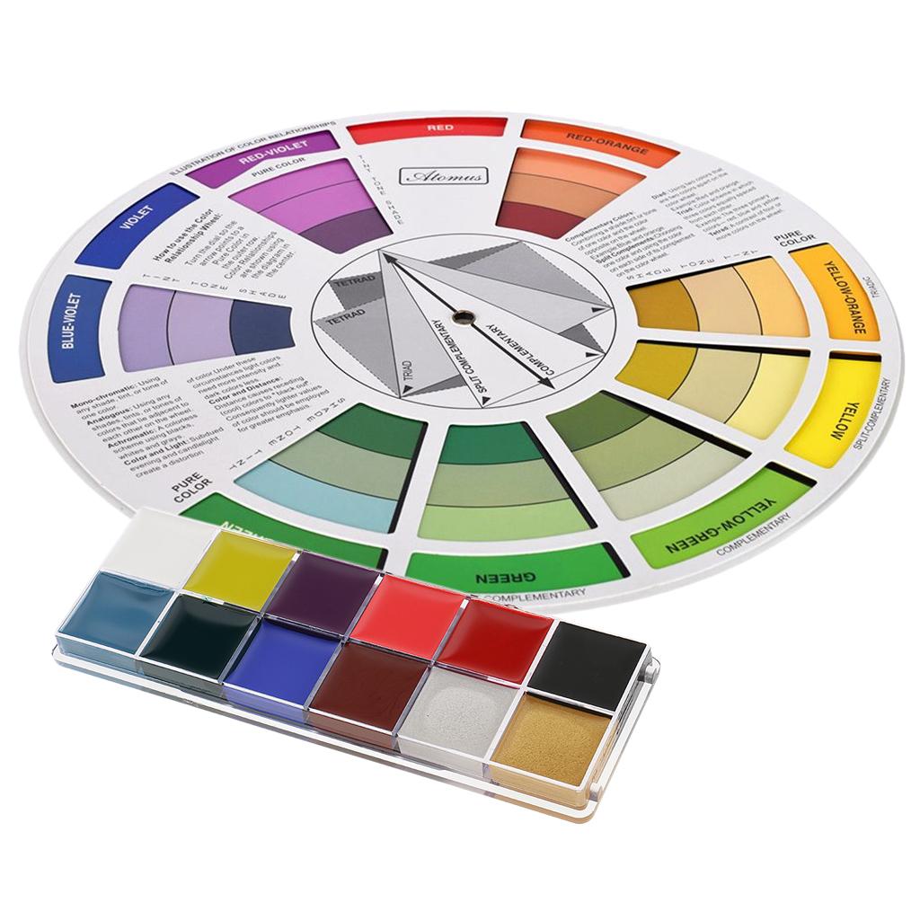 12 Color Face Body Art Paint Makeup Palette for Halloween+Color Mixing Wheel