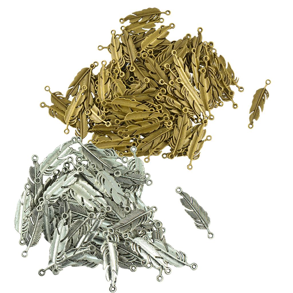 200pcs Feather Charm Pendant for Bracelet Necklace Jewelry Making Findings