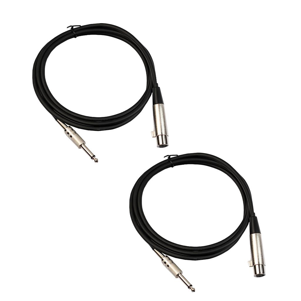 2 Pieces XLR 3Pin Female to 1/4 6.35mm Mono Male Plug Audio Mic Cable 1m