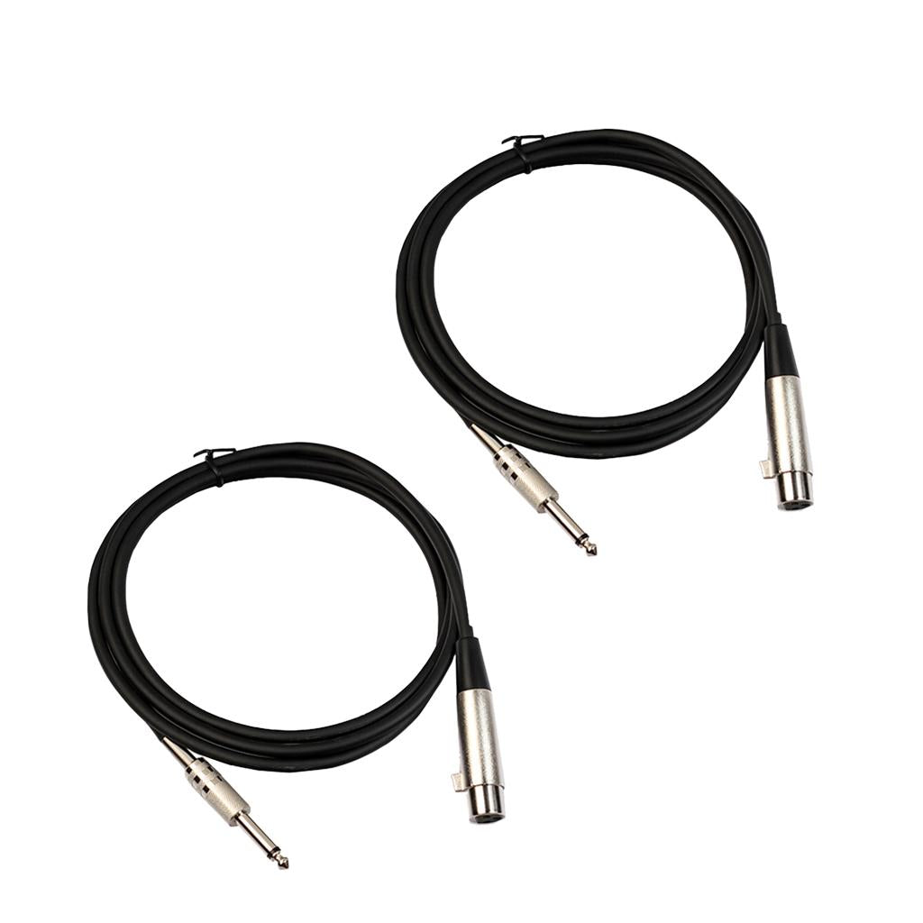 2 Pieces XLR 3Pin Female to 1/4 6.35mm Mono Male Plug Audio Mic Cable 1m
