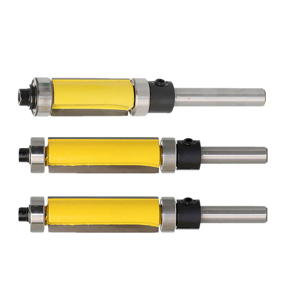 3 pieces Solid Carbide Flush Trim Top & Bottom Bearing Router Bit 25mm, 38mm