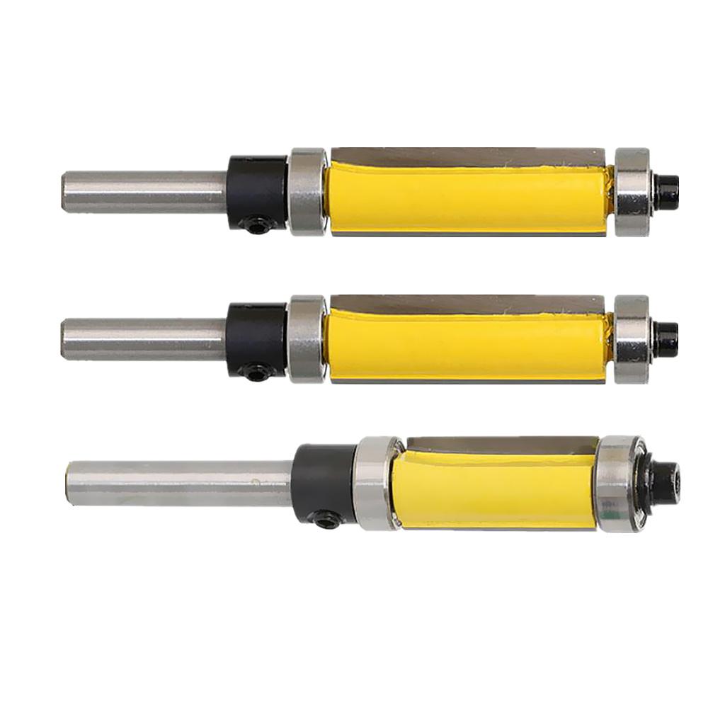 3 pieces Solid Carbide Flush Trim Top & Bottom Bearing Router Bit 25mm, 38mm
