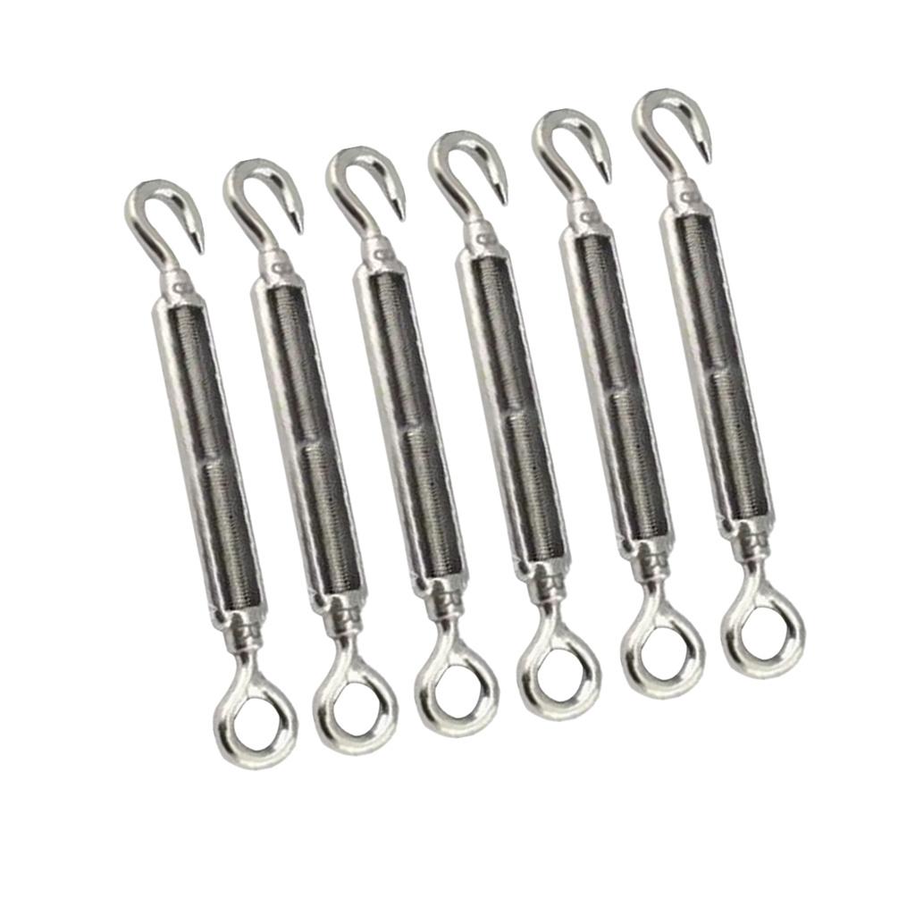 6 Pieces Stainless Steel Hook Eye Turnbuckle Wire Rope Tension Turnbuckle
