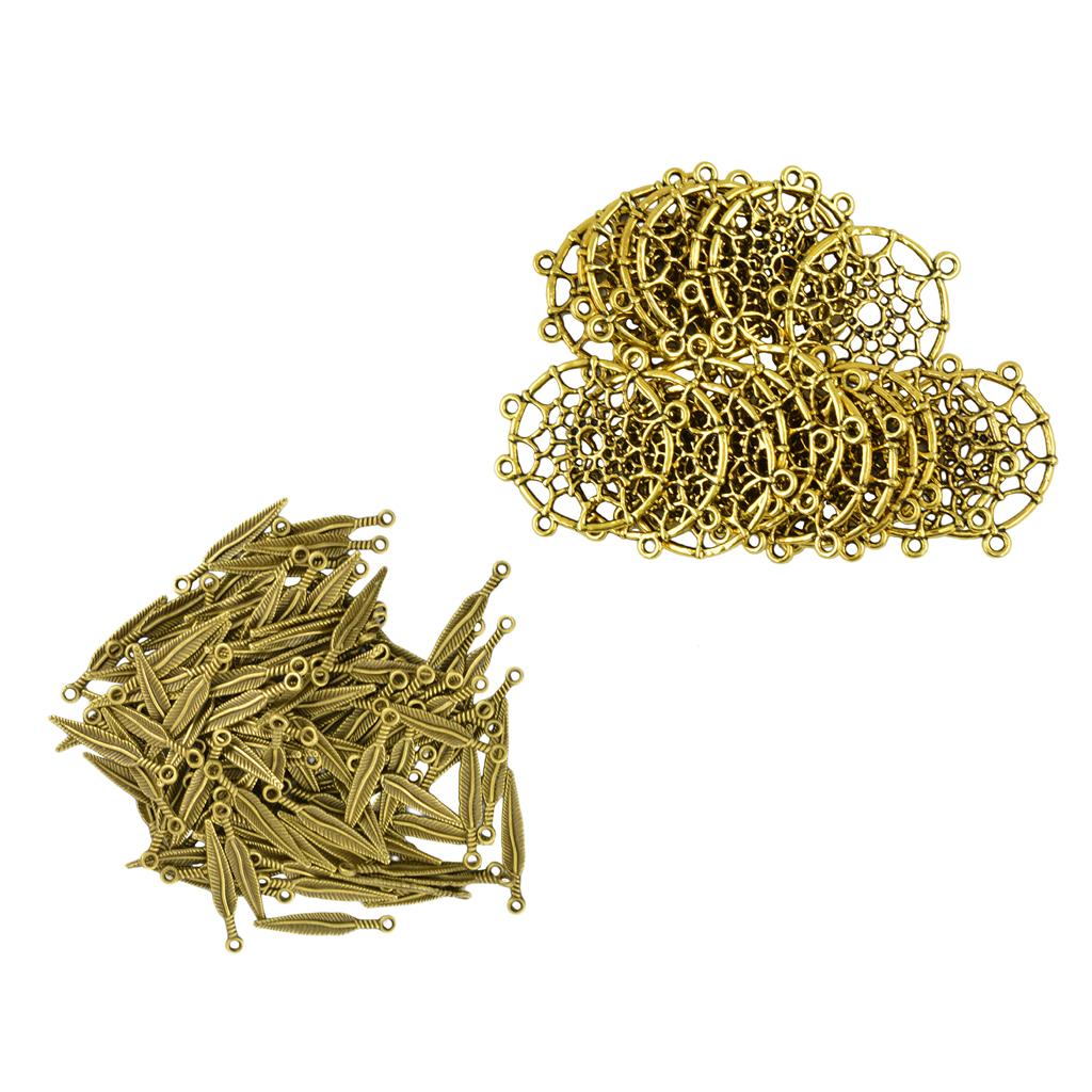 20pcs Antique Bronze Dreamcatcher Connector Charms + 100pcs Feather Pendant