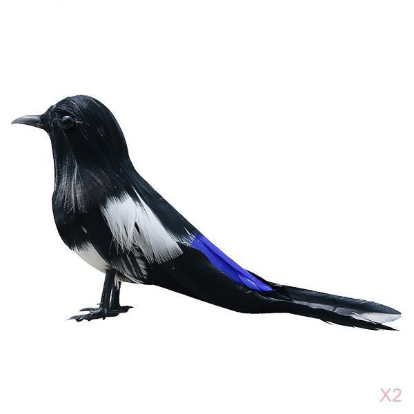 2 Pieces Artificial Bird Feather Realistic Garden Home Decor Ornament Magpie