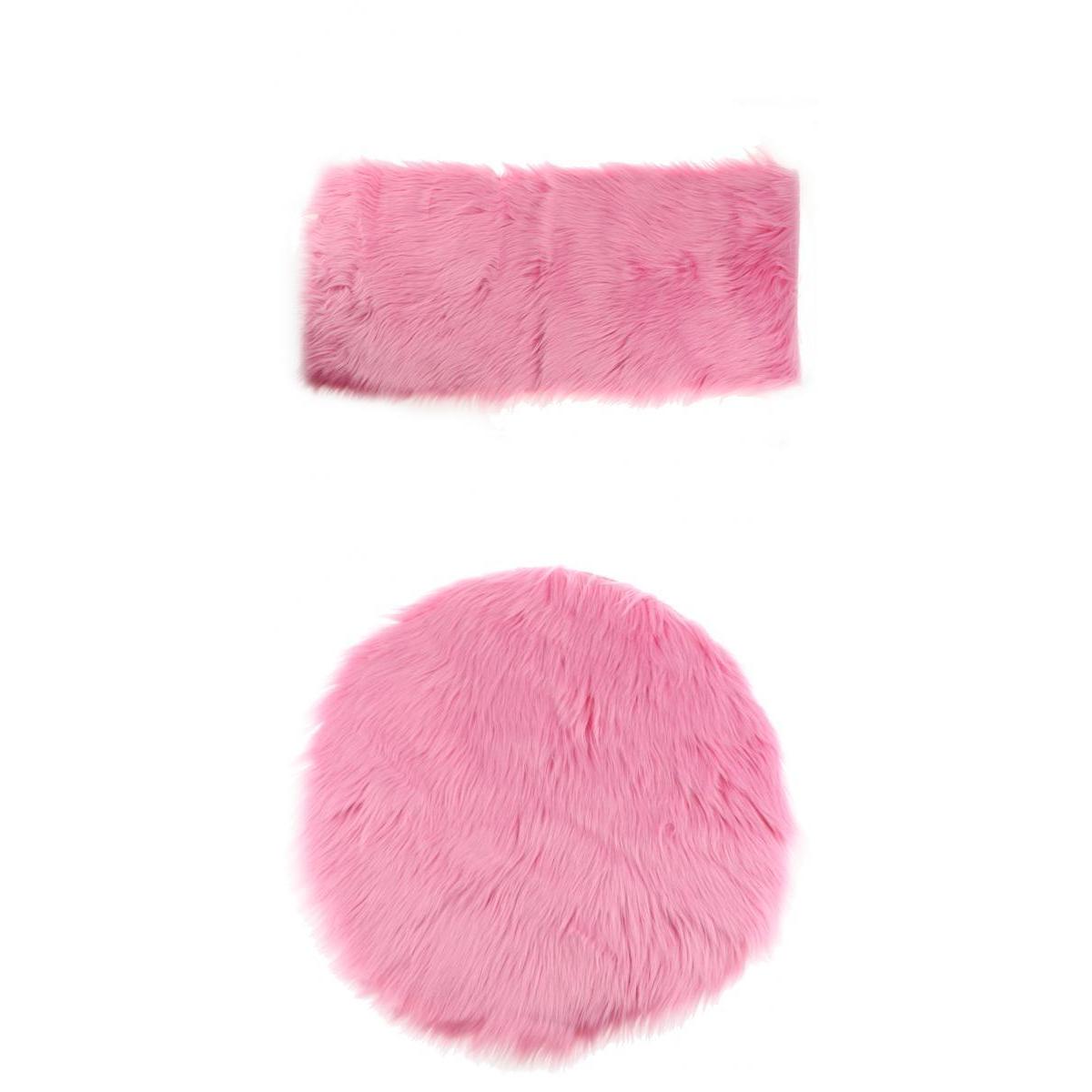 2Pcs Artificial Wool Rug Floor Carpet Mat Chair Seat Cushion Pink