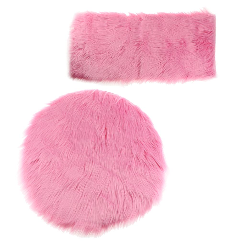 2Pcs Artificial Wool Rug Floor Carpet Mat Chair Seat Cushion Pink