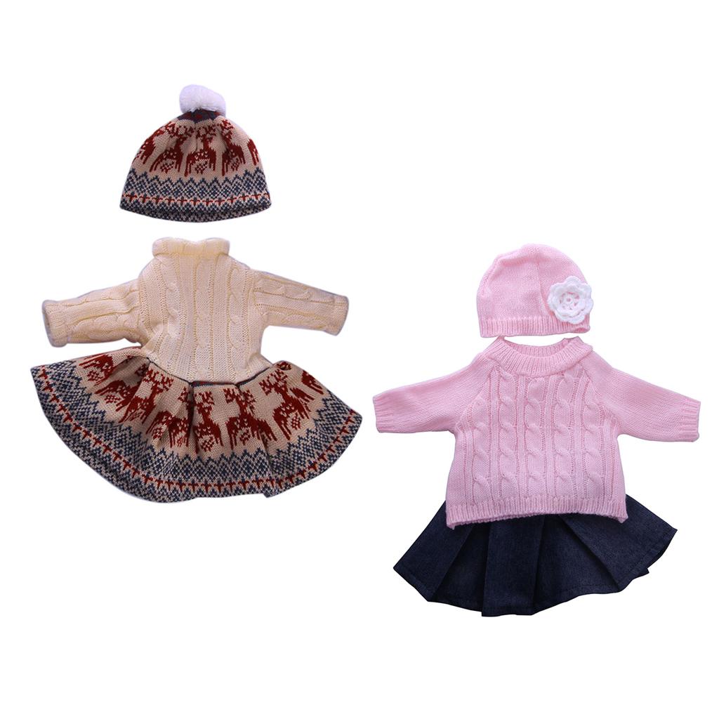 5 piece Sweater Dress Jeans Skirt for 18'' Doll Clothes w/ Hat