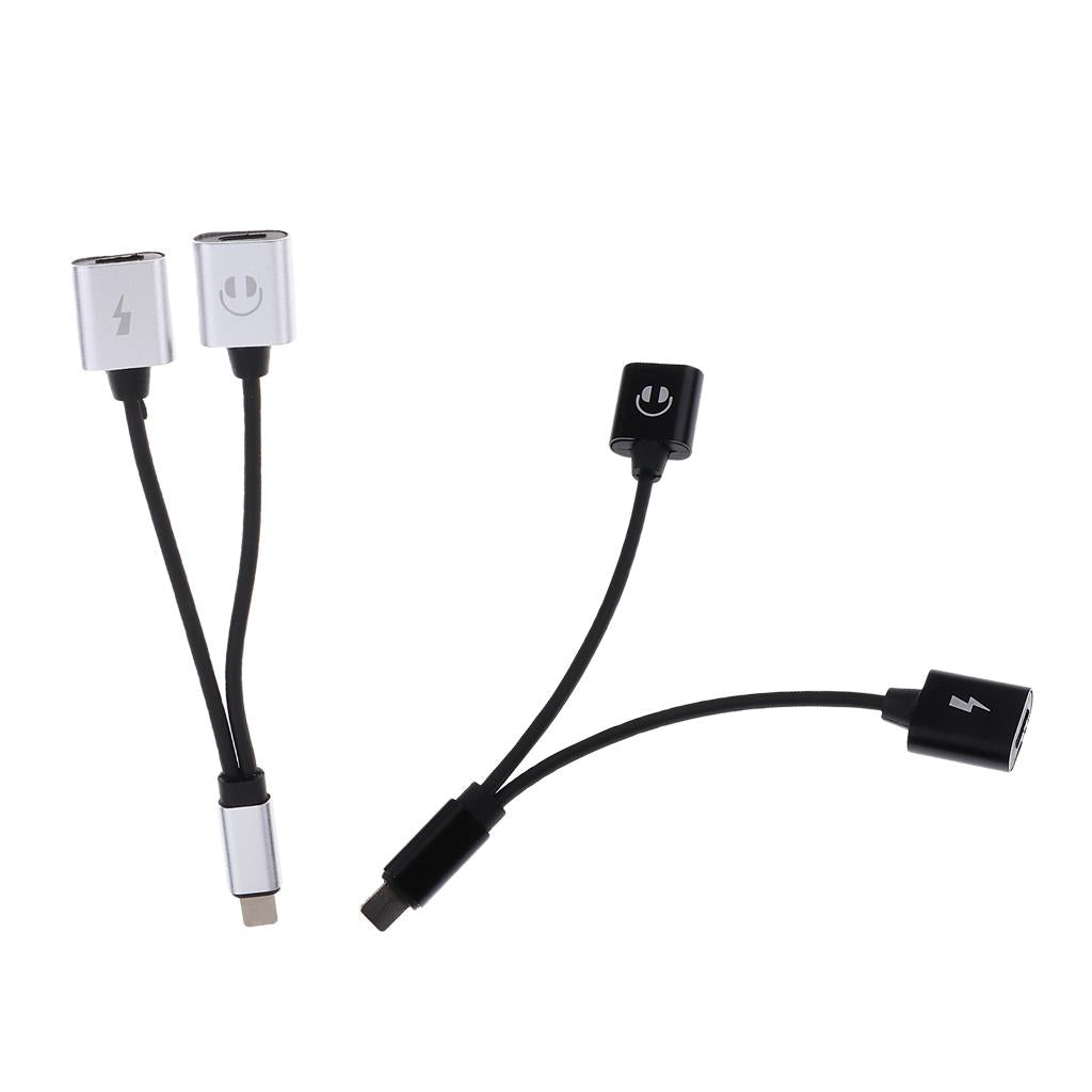 2 Pieces Protable Double Jack Headphone Audio Charging Adapter for iPhone