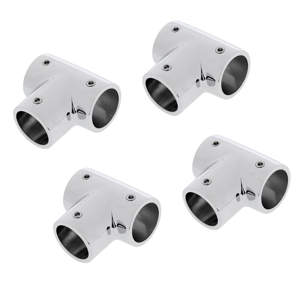 4 Pieces 25mm Boat Handrail Fittings 90 Degree Tee - 316 Stainless Steel