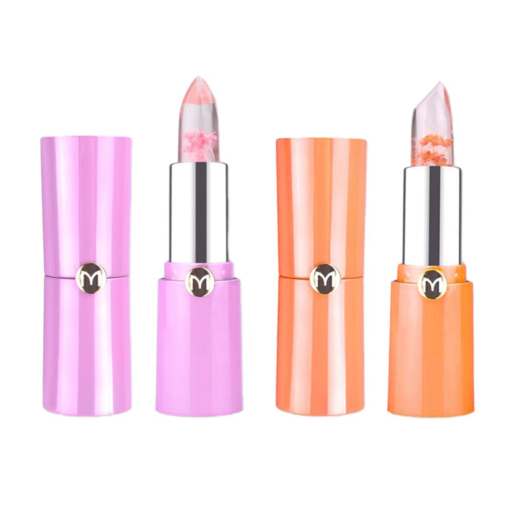 Clear Jelly Temperature Change Color Lipstick Flower Inside Pink Shade #1#3