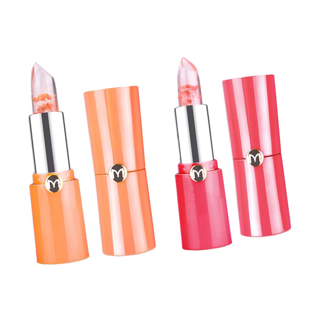 Clear Jelly Temperature Change Color Lipstick Flower Inside Pink Shade #1#2