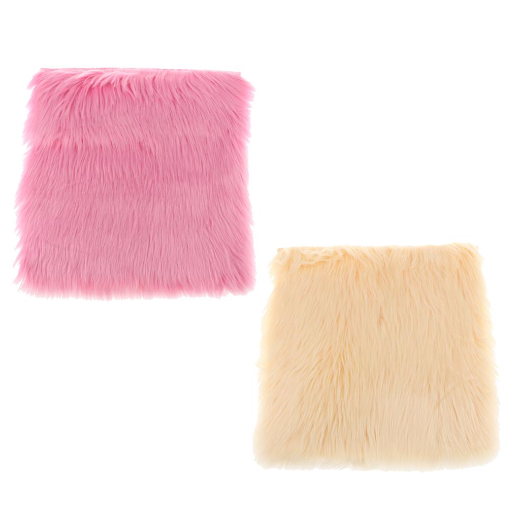 2 Pieces 40x40cm Square Shaggy Area Rug Furry Seat Cushion Floor Door Mat
