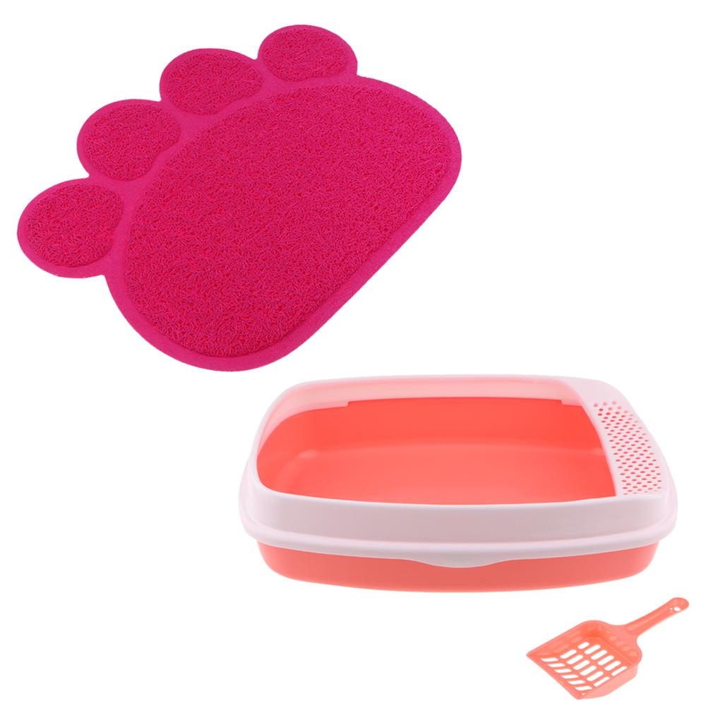 Cat Litter Box Tray Non Splash Toilet Pan Pink + Pet Mat Litter Pad