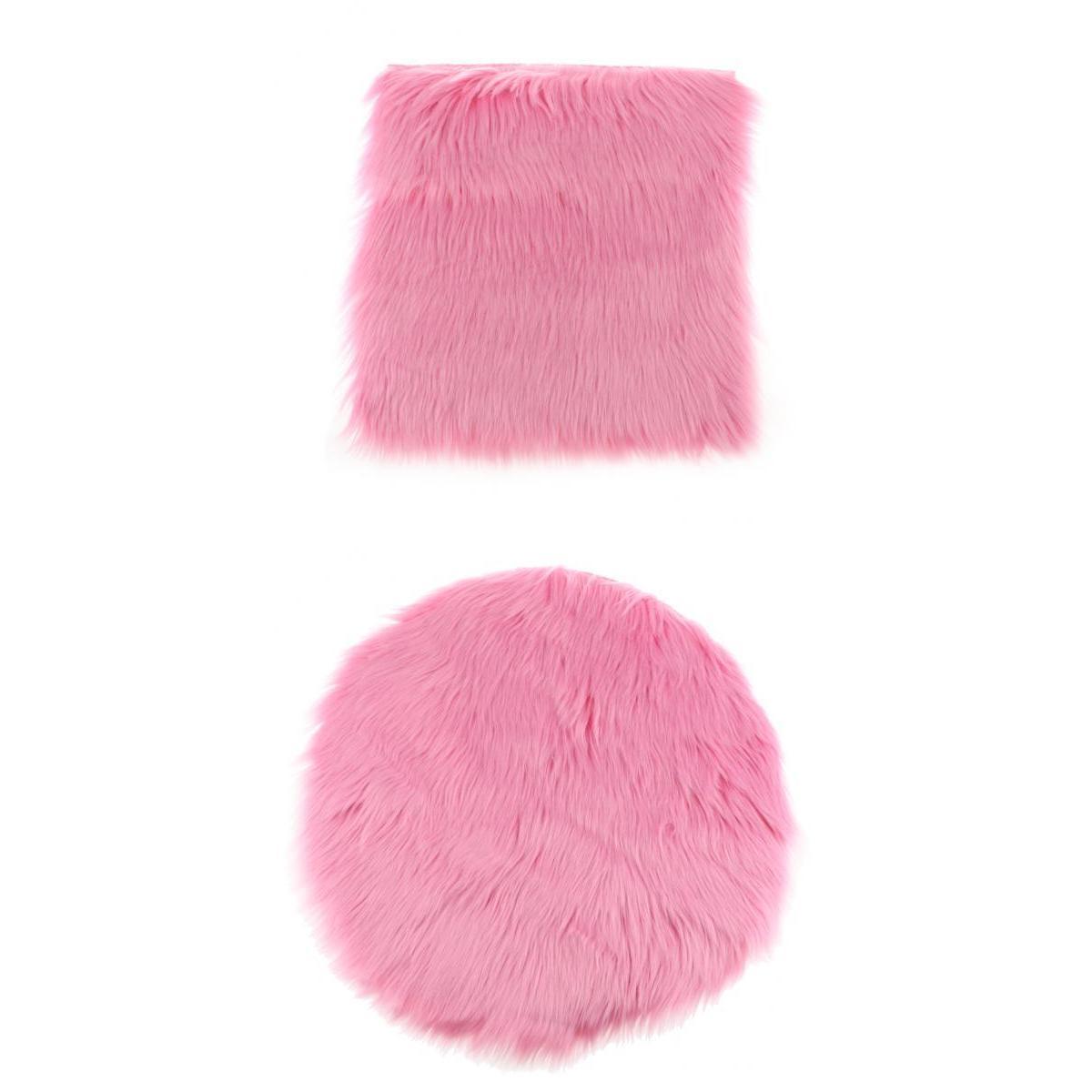 2Pcs 40cm Artificial Wool Rug Furry Floor Carpet Mat Seat Cushion Pink