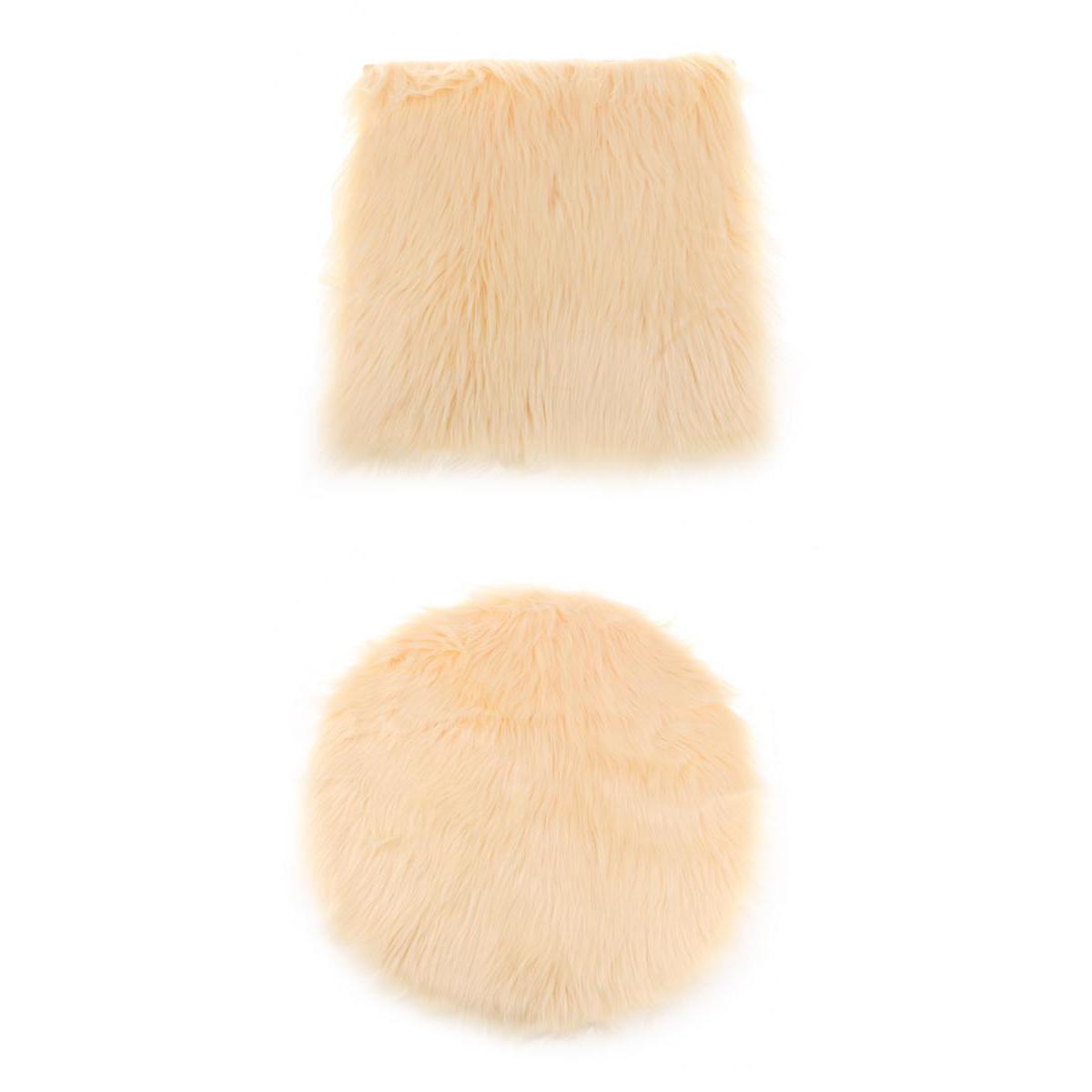 2Pcs 40cm Artificial Wool Rug Furry Floor Carpet Mat Seat Cushion Beige