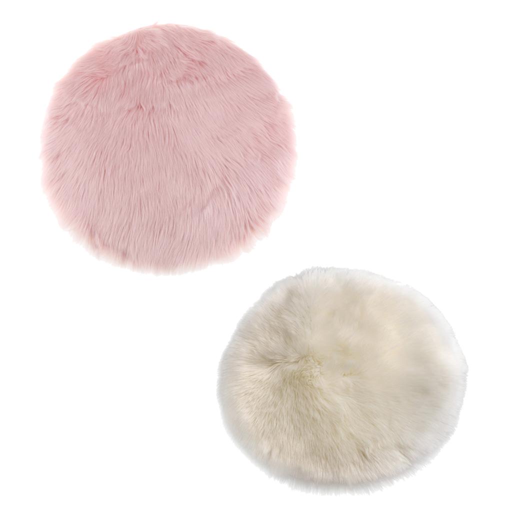 2x Artificial Sheepskin Rug Mat Home Fllor Carpet Seat Cushion Round