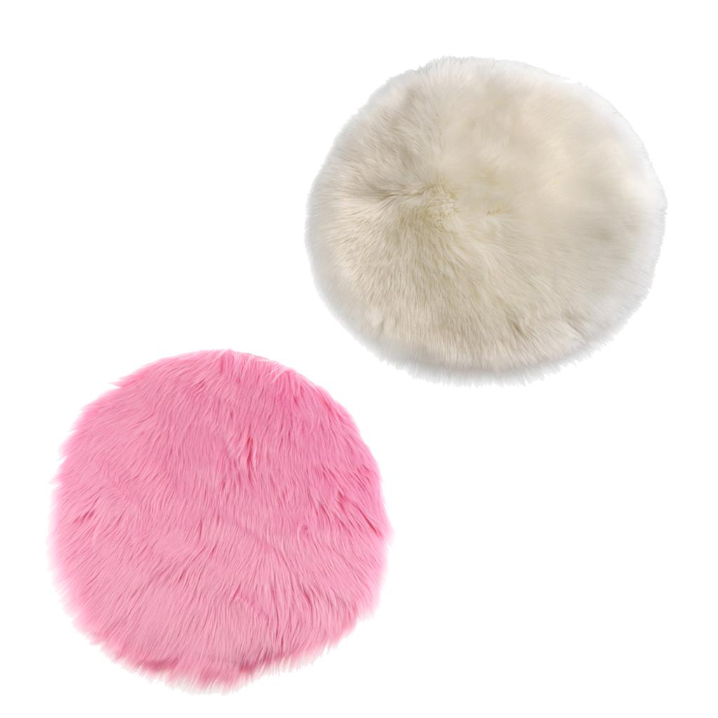 2Pcs Artificial Sheepskin Rug Home Fllor Carpet Seat Cushion Round