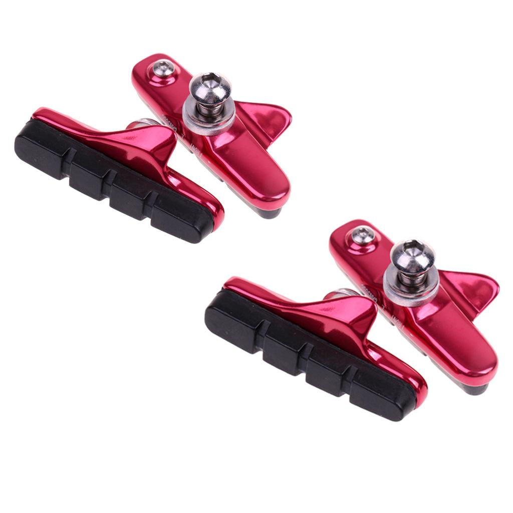 4Pcs Road Bike BRAKE BLOCKS Pads Shoes Fixed Gear Bicycle Rubber Holder Red