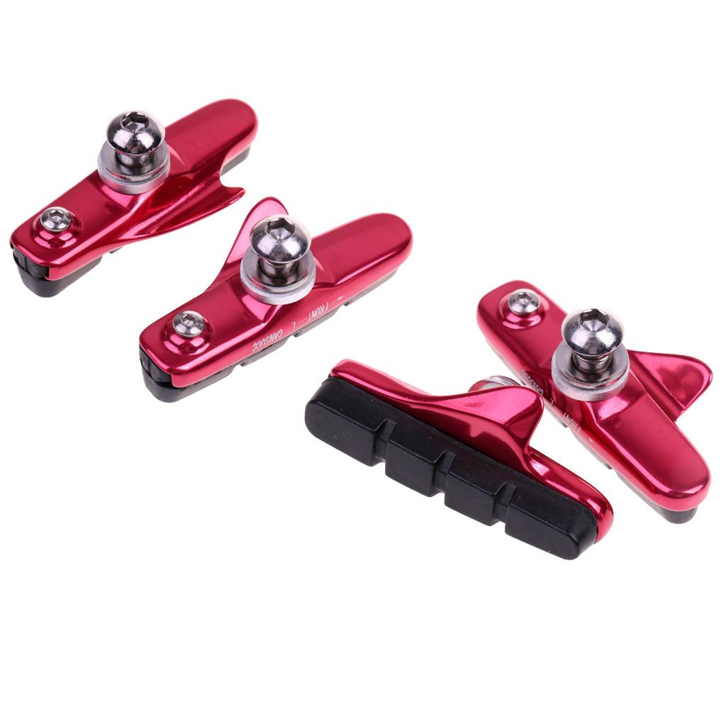 4Pcs Road Bike BRAKE BLOCKS Pads Shoes Fixed Gear Bicycle Rubber Holder Red