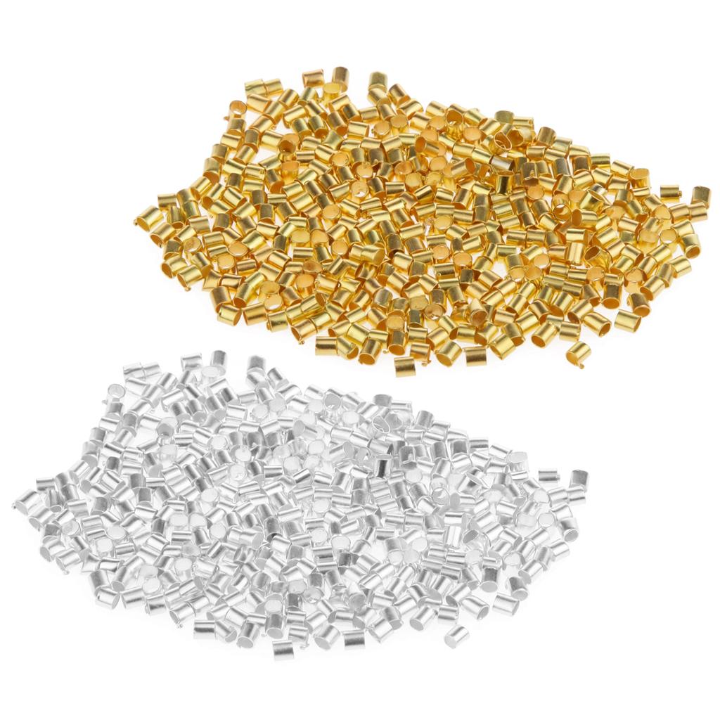 1200 Pieces Silver Gold Plated Copper Crimp Tube End Beads Findings 2x2mm