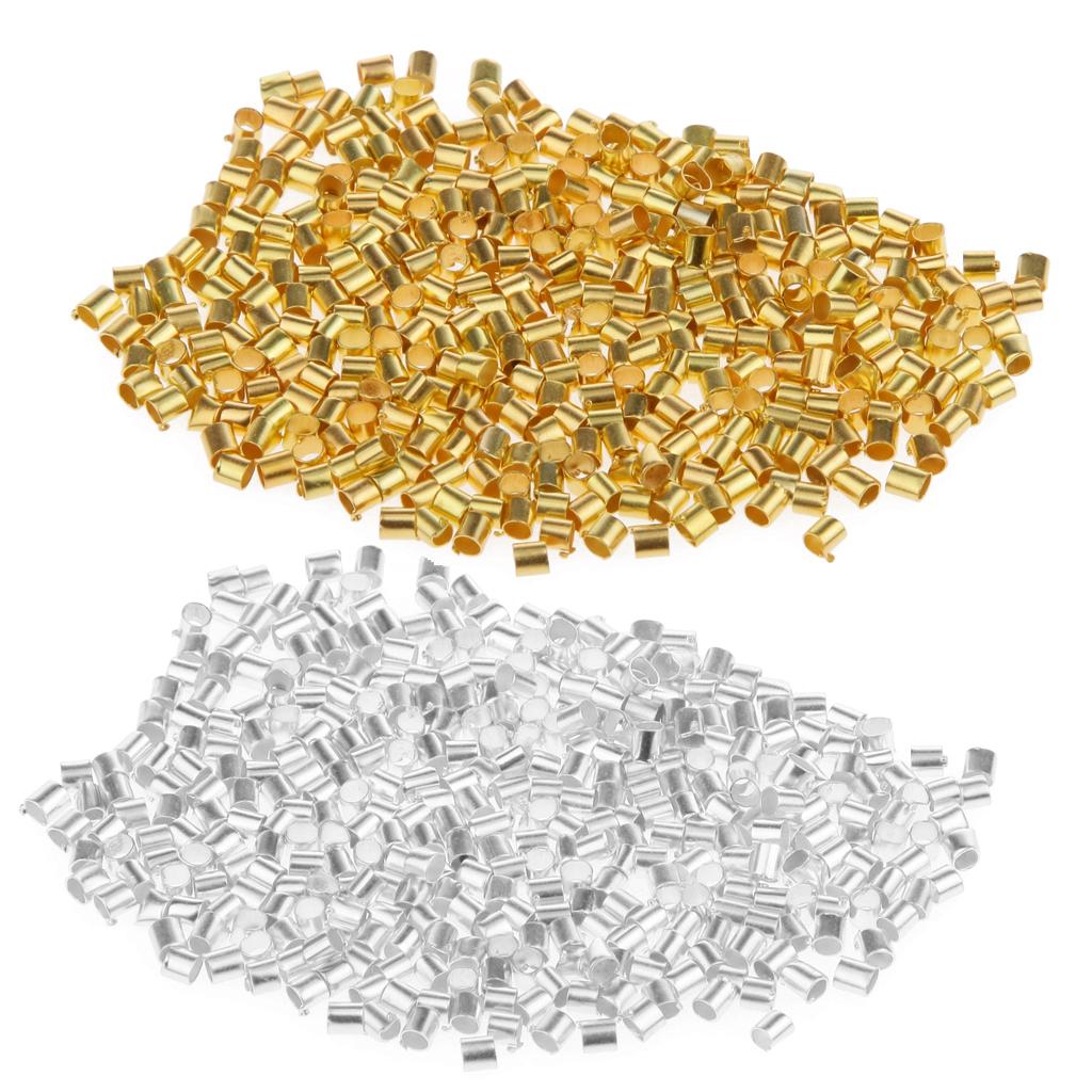 1200 Pieces Silver Gold Plated Copper Crimp Tube End Beads Findings 2x2mm