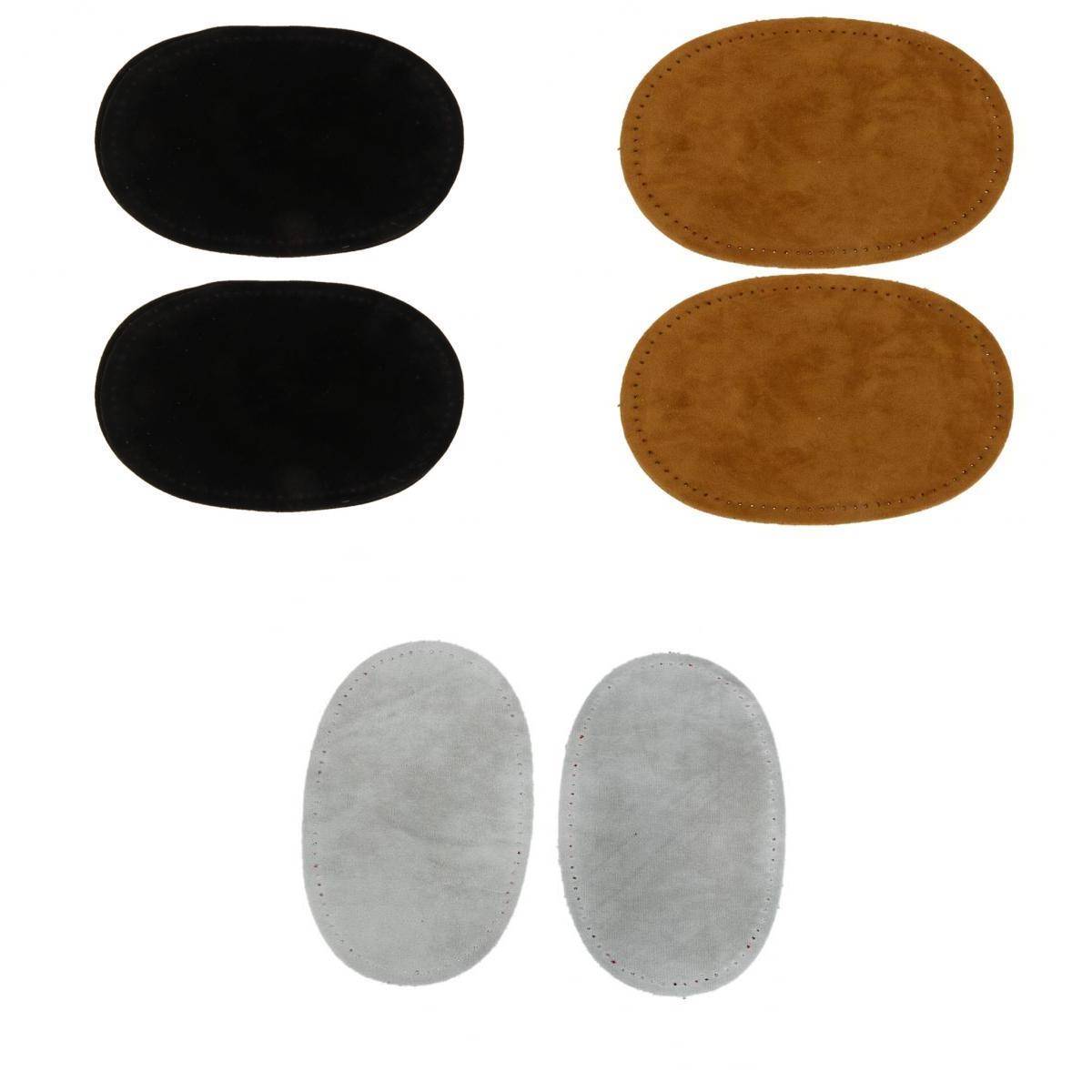3 Pairs Sew On Oval Elbow Knee Patches Jeans Repair Craft Black Grey Tan