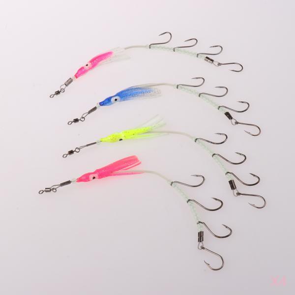 4x Fish Hooks Flasher Rig Saltwater Fishing Hooks Luminous Multicolor Random