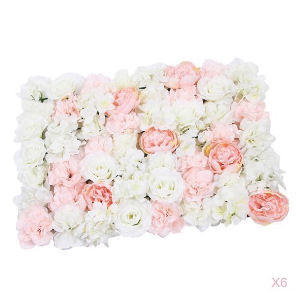 6Pieces Romantic Artificial Rose Flower Wall Panel For Wedding Pink & White