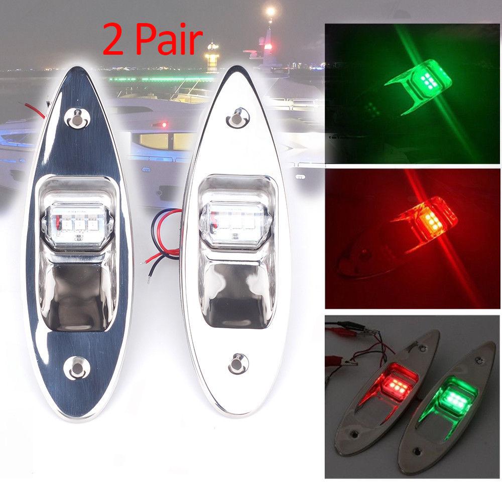 4pcs Red & Green Marine Boat LED Side Navigation Light Flush Mount Side Lamp