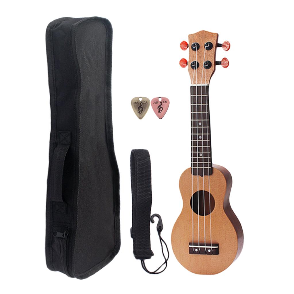 17inch Pocket Ukulele Travel Hawaii 4 Strings Guitar+Metal Guitar Picks