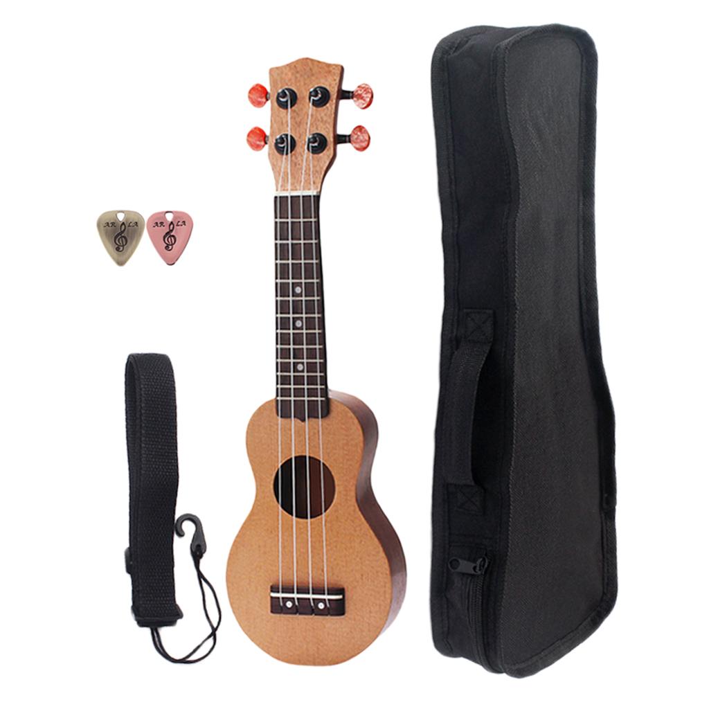 17inch Pocket Ukulele Travel Hawaii 4 Strings Guitar+Metal Guitar Picks