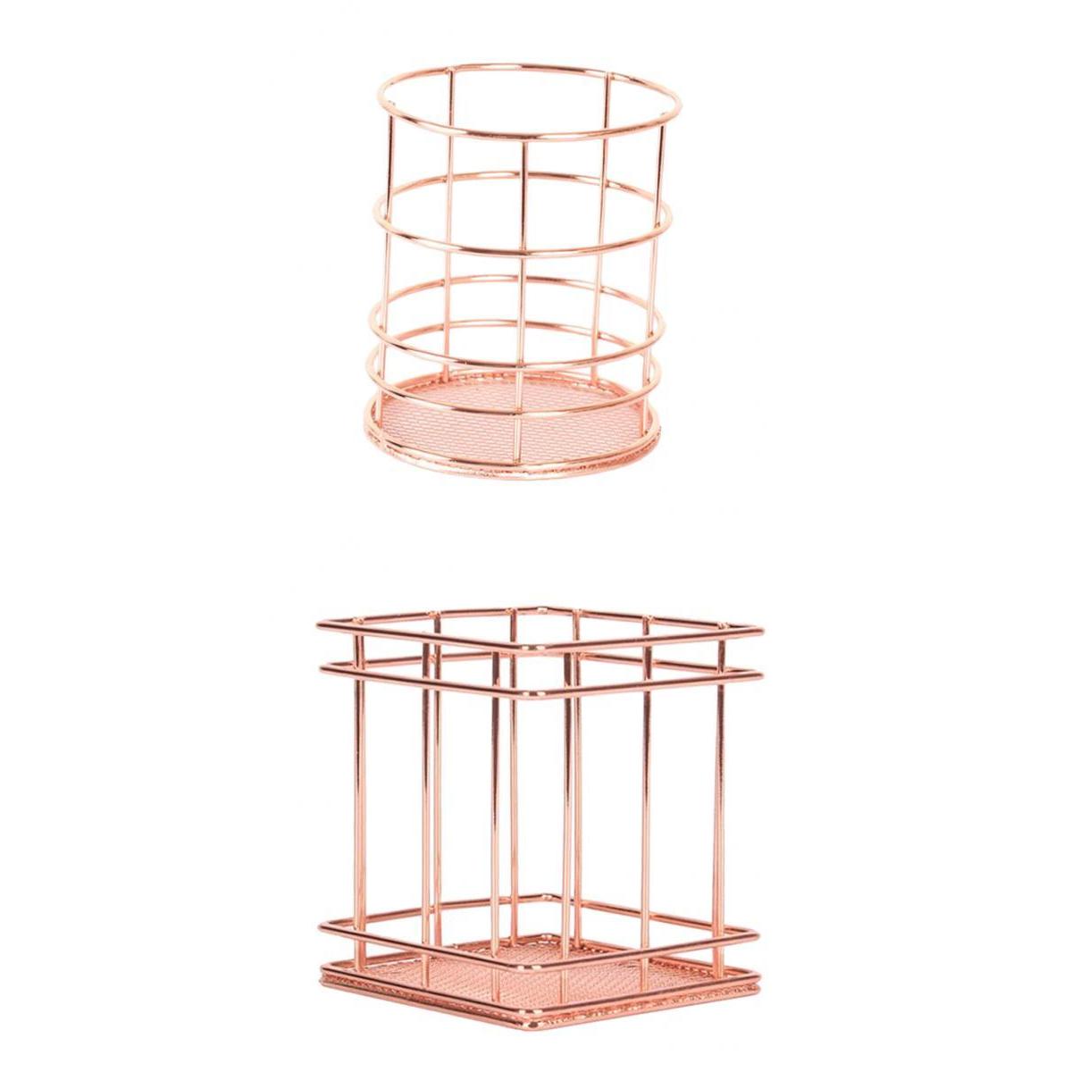 2 Pieces Rose Gold Metal Table Top Storage Basket Pen Holder Organizer Set