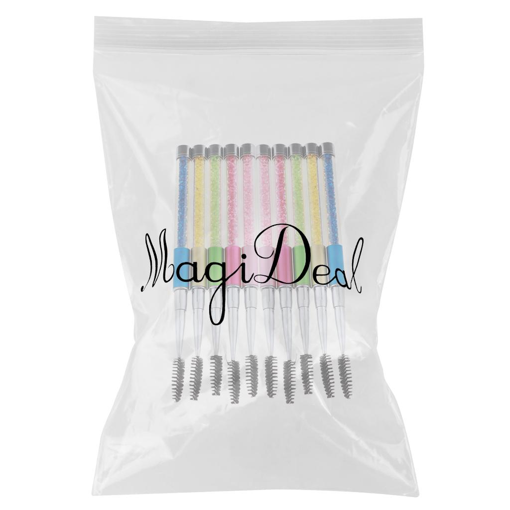 10Pcs Rhinestone Handle Makeup Eyelash Mascara Brush Spiral Wands Applicator