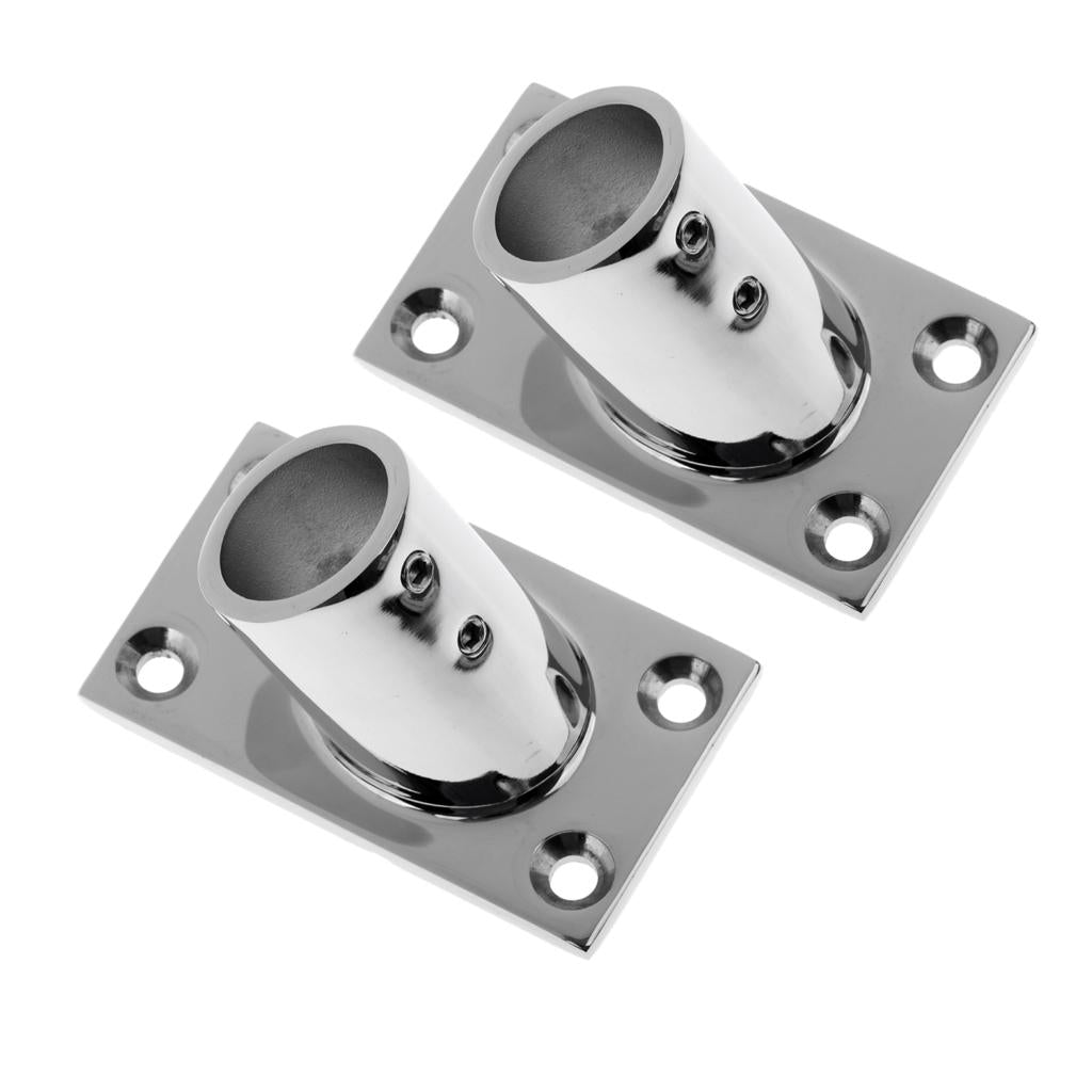 2 Pieces Stainless Steel Boat Deck Handrail Rectangle Base 60 Degree 22mm