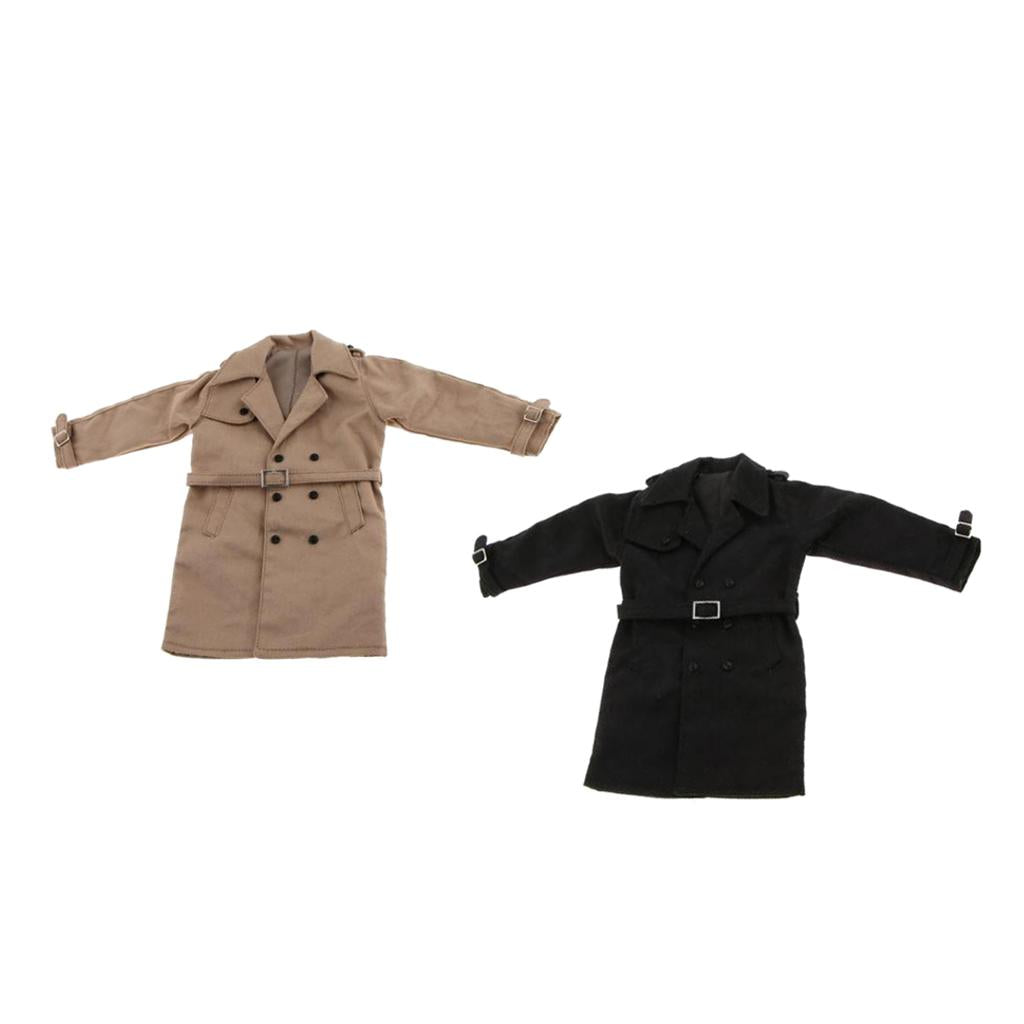 2 Pieces 1/6 Trench Coat Long Jacket for 12'' Male Figure Khaki+Black