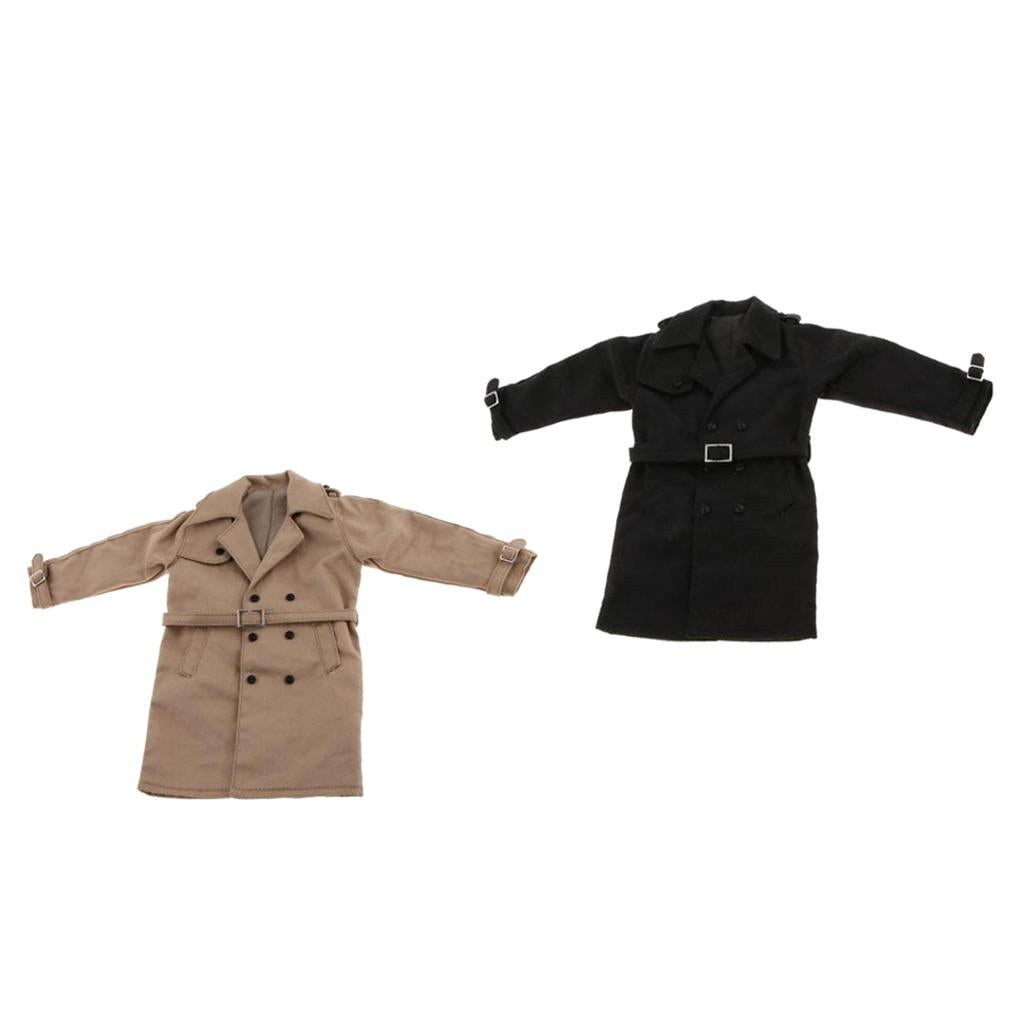 2 Pieces 1/6 Trench Coat Long Jacket for 12'' Male Figure Khaki+Black