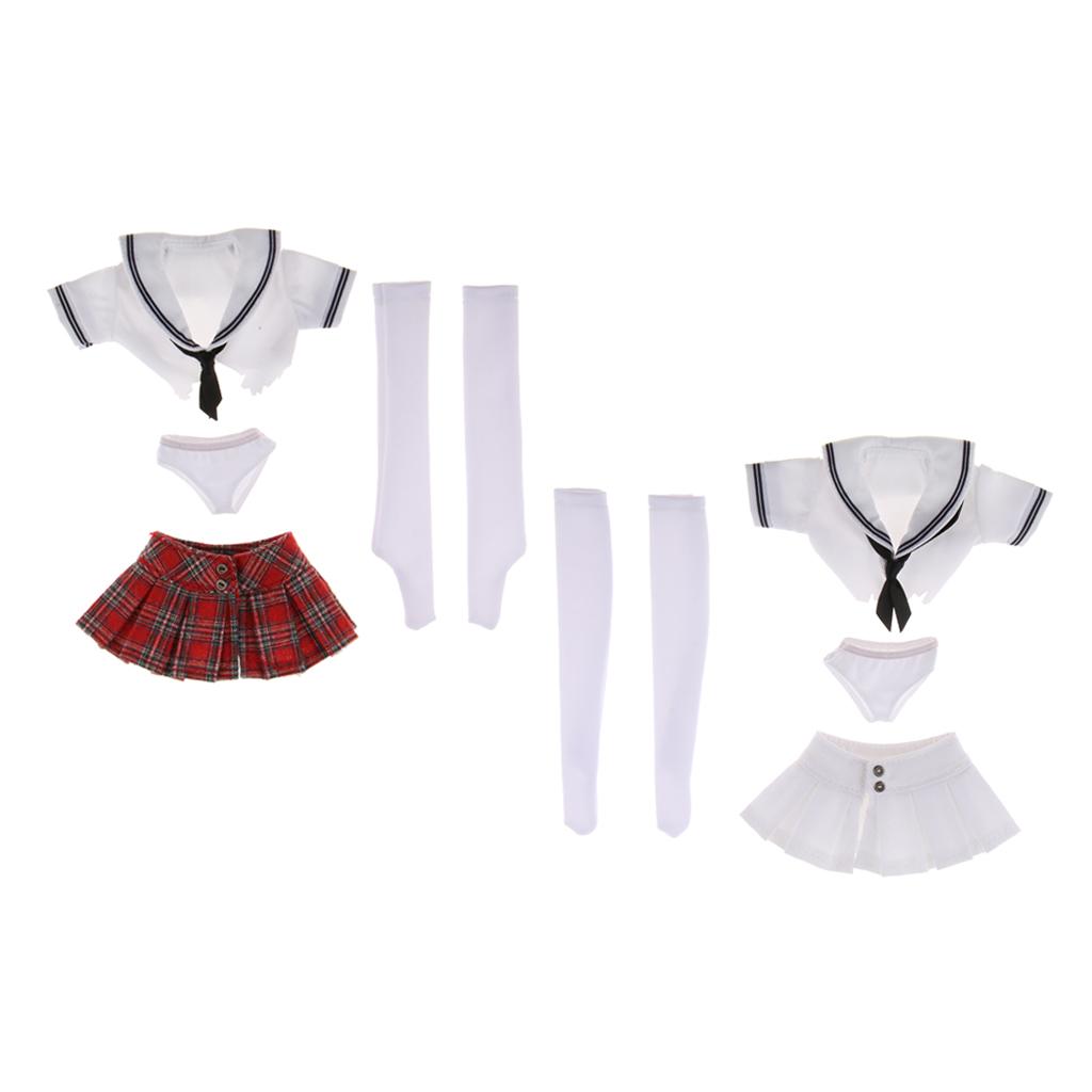 2 Sets 1/6 Student Uniform Sailor Shirt Miniskirt Set for 12 Female Figure"