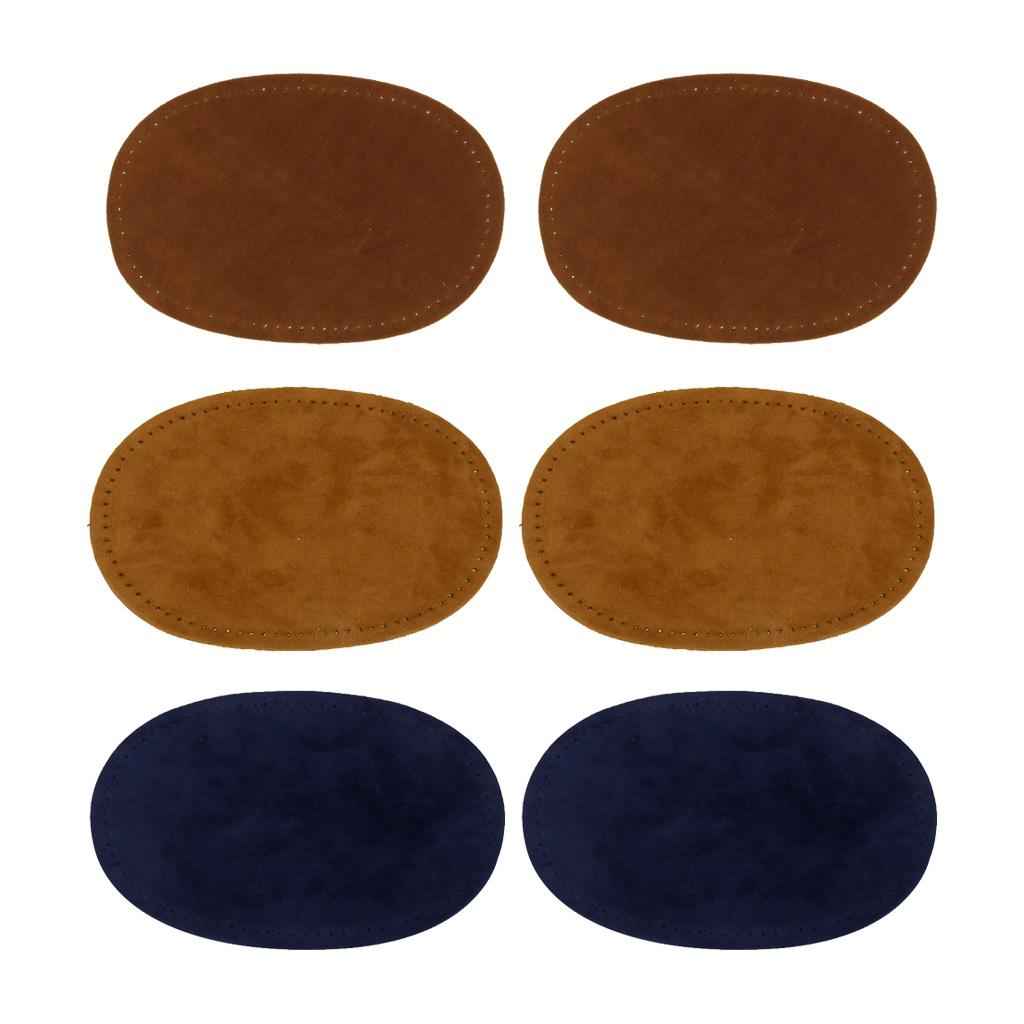 3 Pair Fabric Sew-on Oval Elbow Knee Patches DIY Repair Mend Sewing Appliques Black Brown Tan Blue