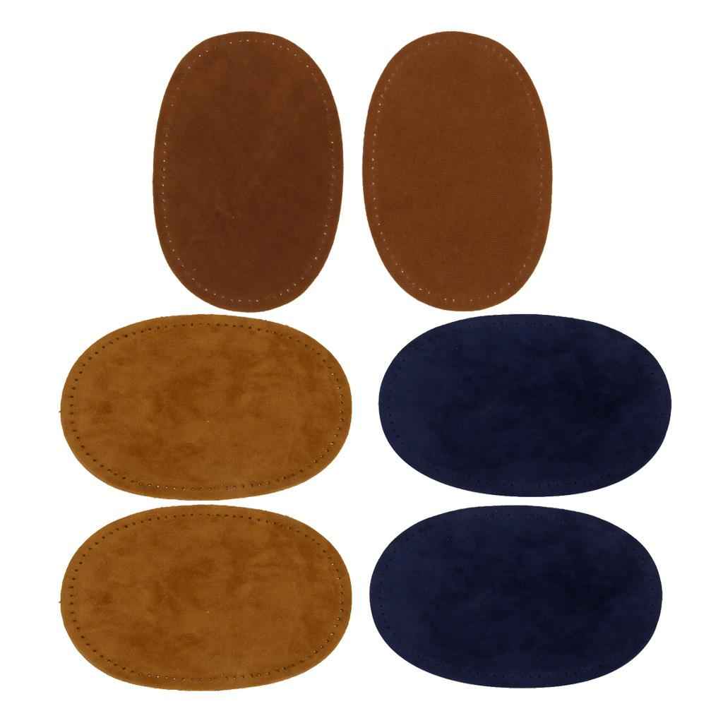 3 Pair Fabric Sew-on Oval Elbow Knee Patches DIY Repair Mend Sewing Appliques Black Brown Tan Blue
