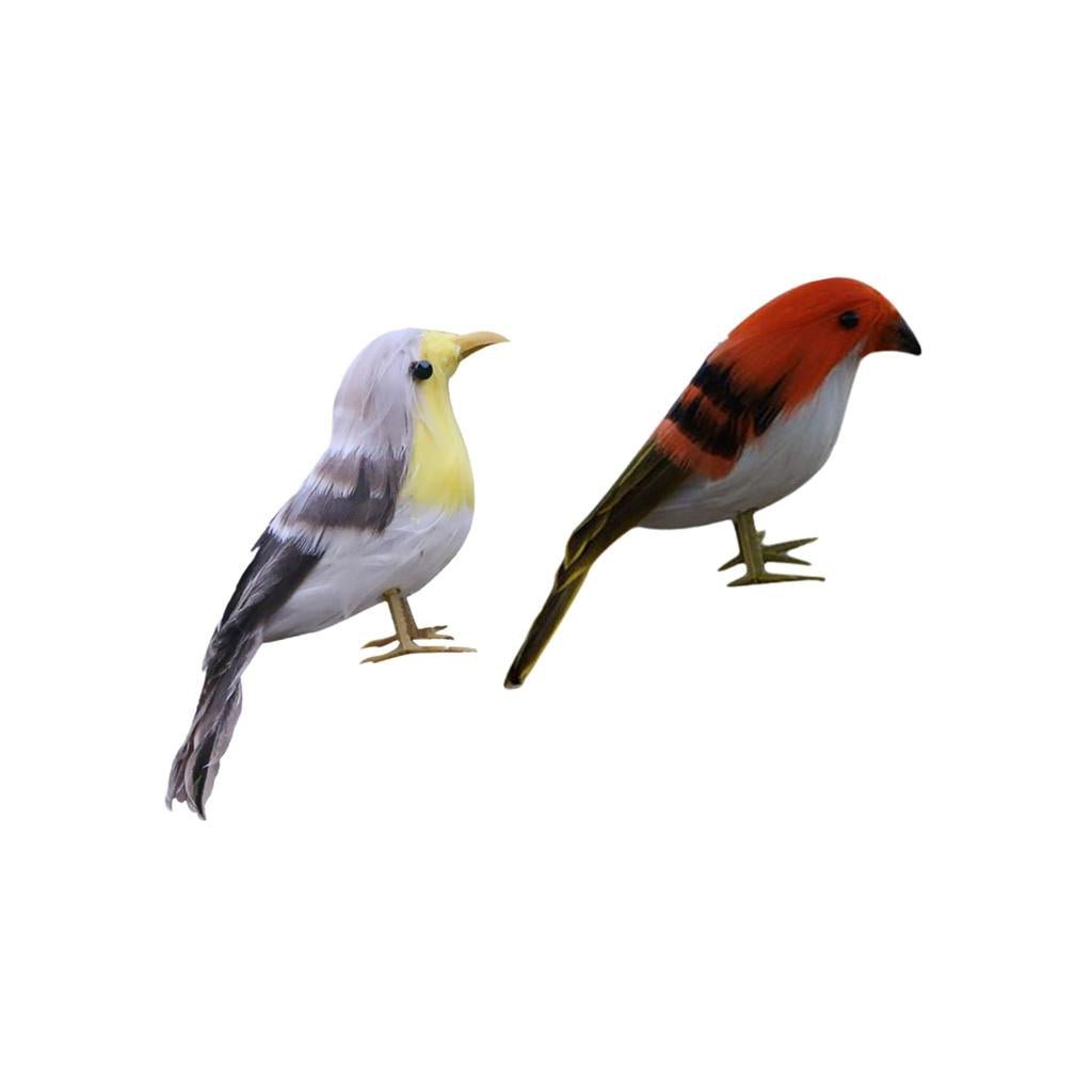 2Pc Artificial Bird Feathered Realistic Sparrow Home Garden Decor Ornament