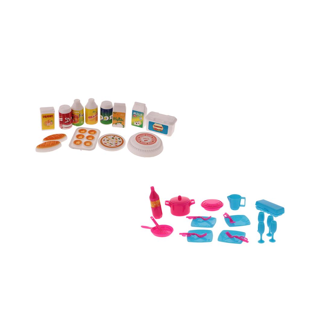 30Pcs Dollhouse Miniature Kitchen Tableware Juice Milk Food for Barbie Dolls