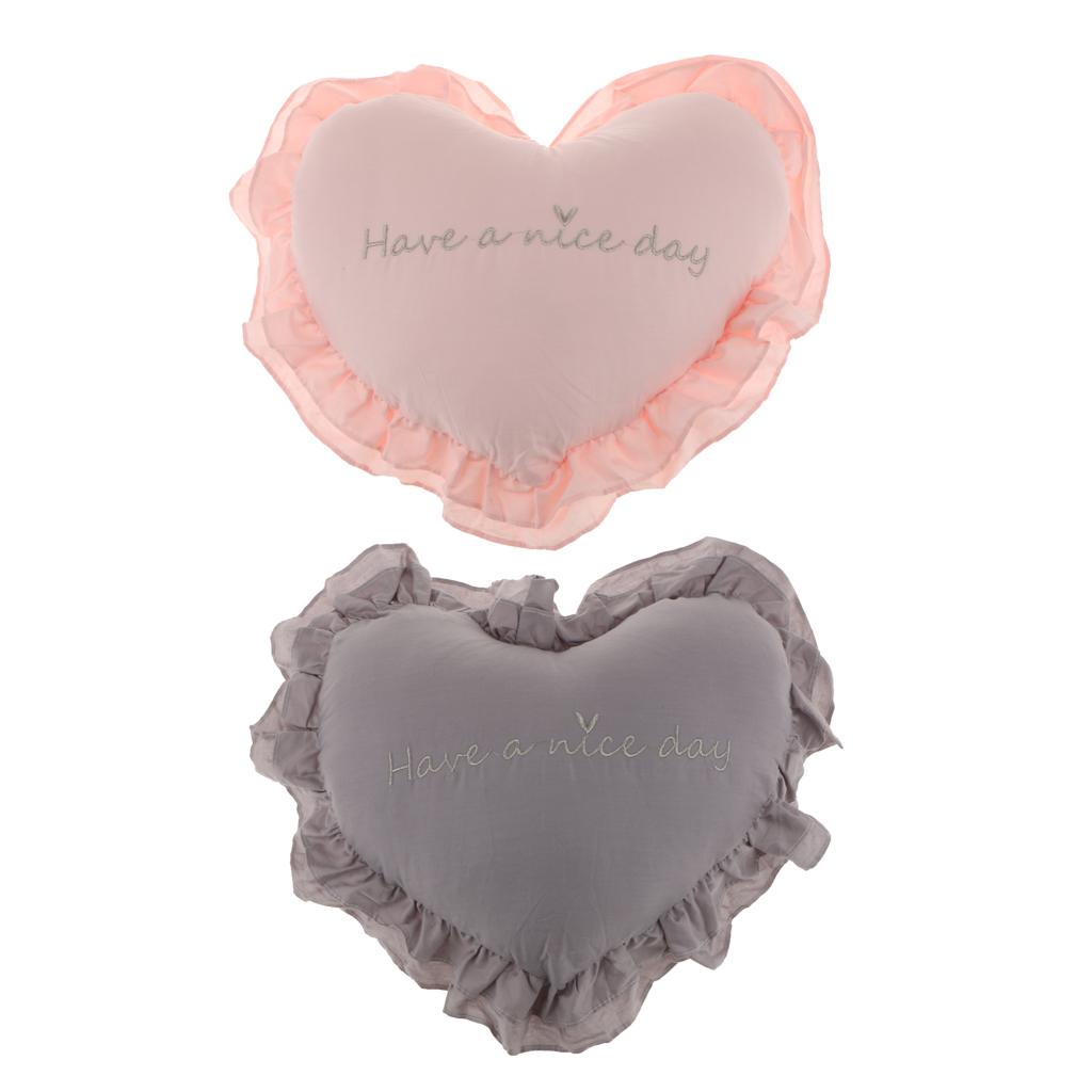 2Pcs 40x45cm Heart Shape Cotton Pillow Washable Seat Cushion Grey + Pink