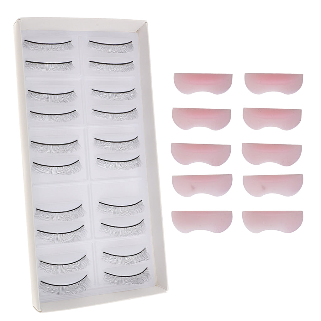 10 Pairs False Eyelashes+5 Pairs Silicone Eyelash Perming Curler Shield Pads
