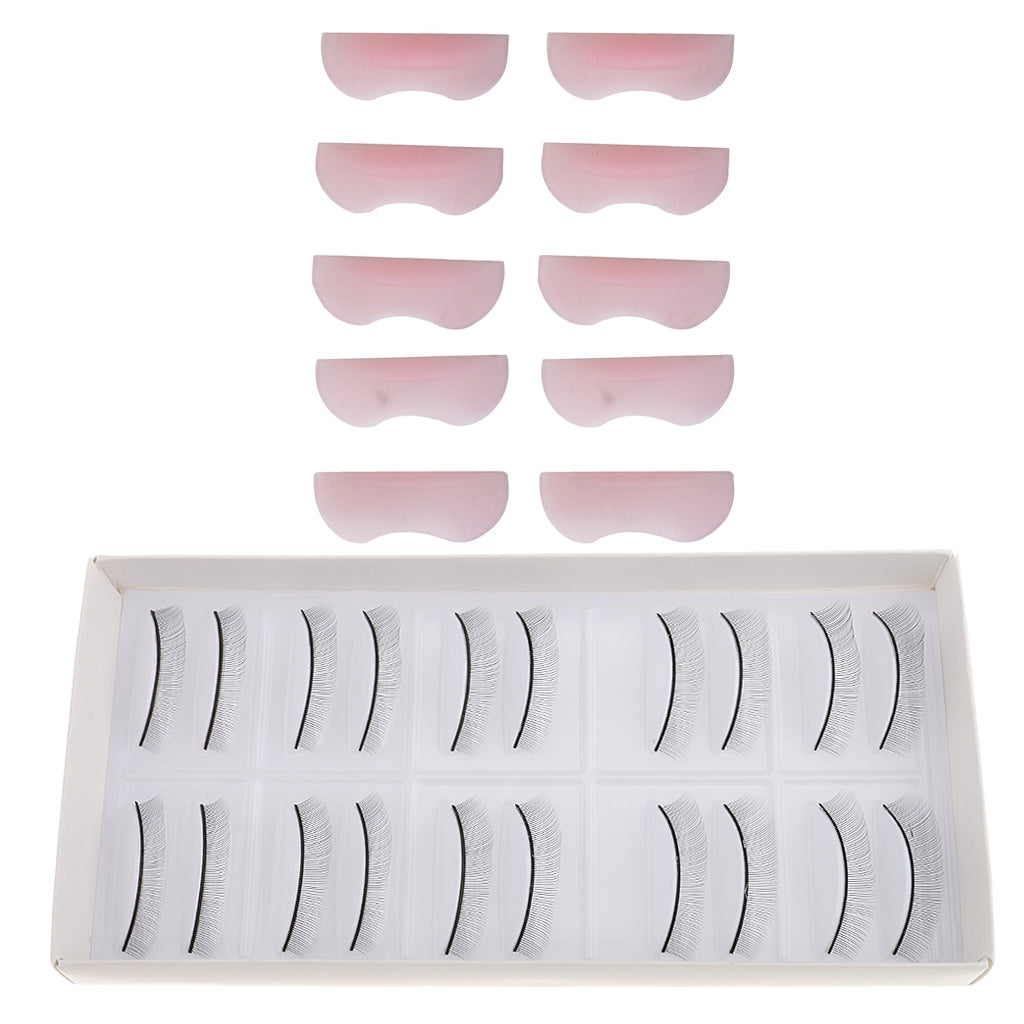 10 Pairs False Eyelashes+5 Pairs Silicone Eyelash Perming Curler Shield Pads
