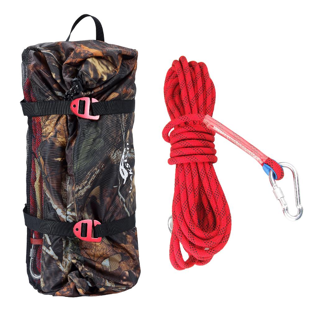 10m 12mm Red Safety Outdoor Climbing Rescue Rope + Camo Rope Storage Bag