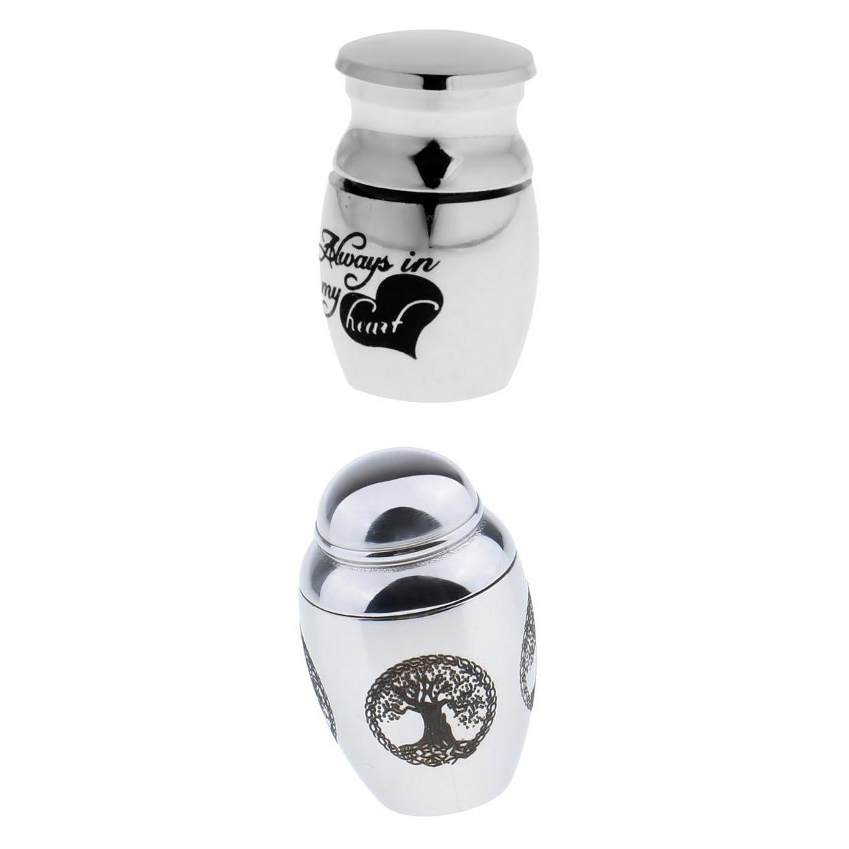 2pcs Silver Stainless Steel Cremation Urn Keepsake Memorial Ash Holder Jar