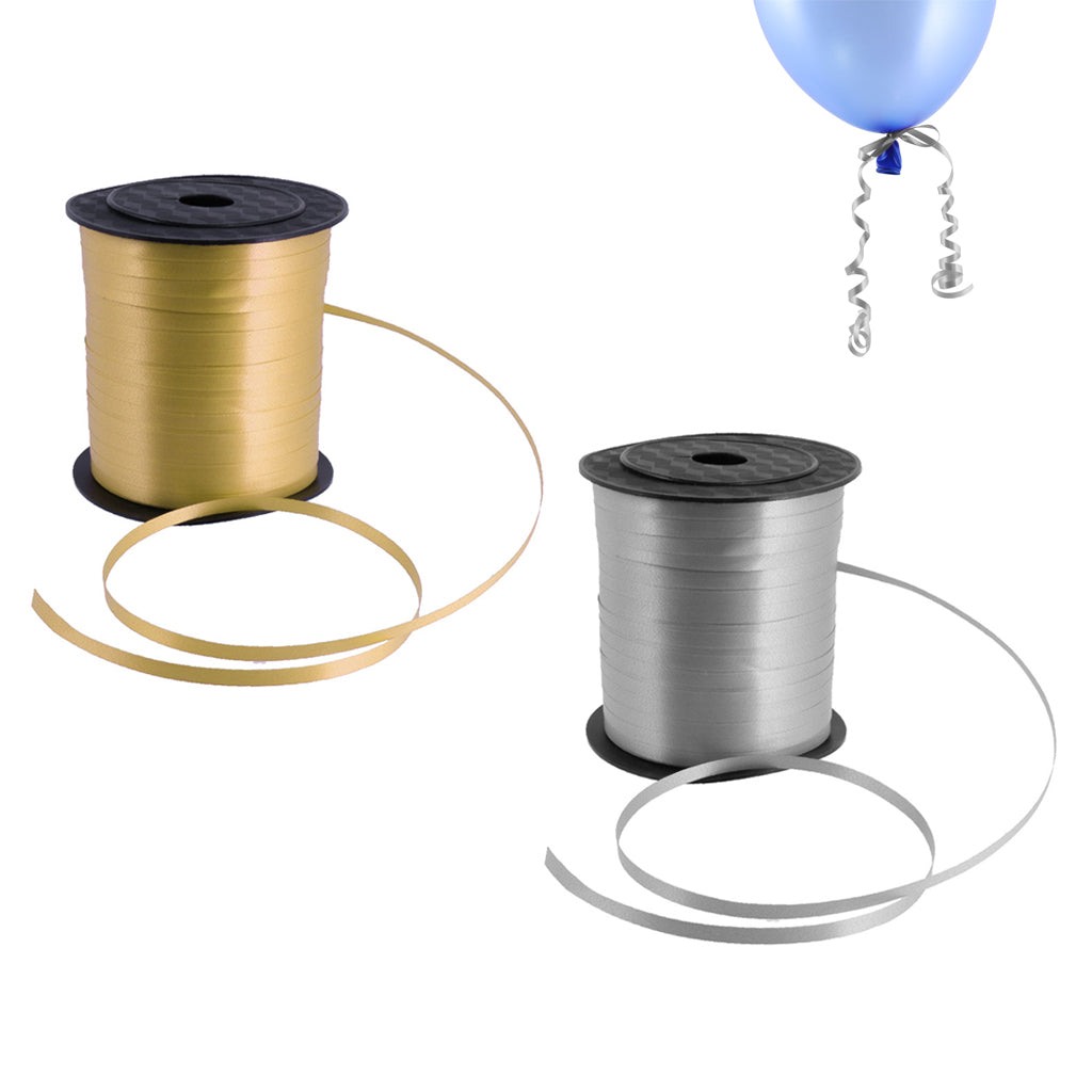 2 Pieces 225M Balloon Curling Ribbon Wedding Birthday Gift Party Silver+Gold